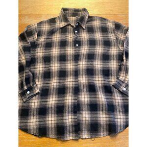 Vintage Plaid Flannel Button-Up Shirt In Beige & Black